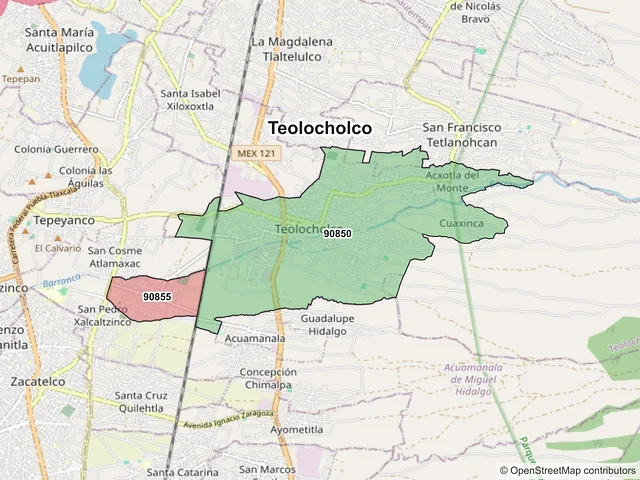 Mapa de códigos postales de Teolocholco, Tlaxcala