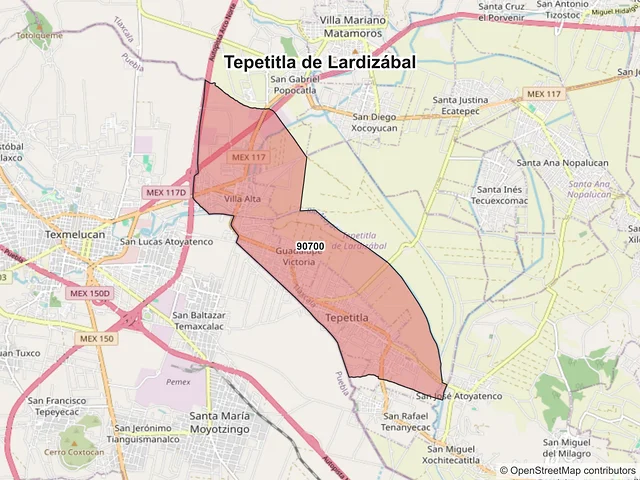 Mapa de códigos postales de Tepetitla de Lardizábal, Tlaxcala