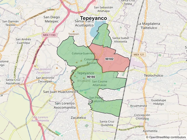 Mapa de códigos postales de Tepeyanco, Tlaxcala