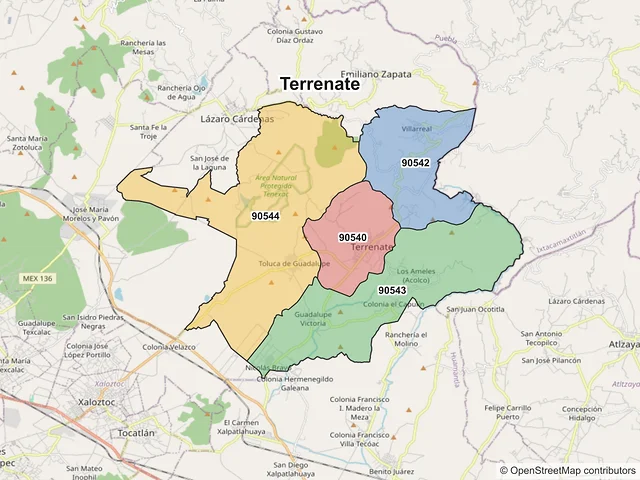 Mapa de códigos postales de Terrenate, Tlaxcala