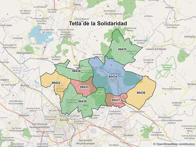 Mapa de códigos postales de Tetla de la Solidaridad, Tlaxcala