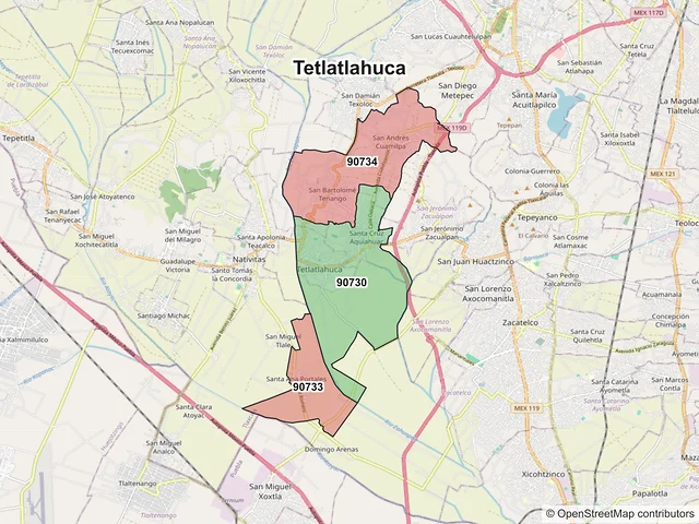 Mapa de códigos postales de Tetlatlahuca, Tlaxcala