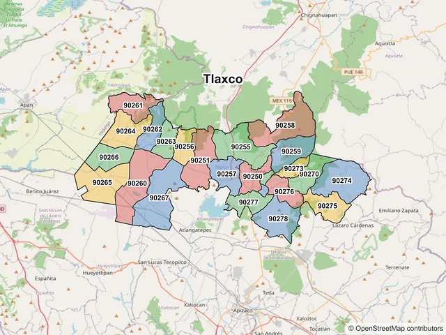 Mapa de códigos postales de Tlaxco, Tlaxcala