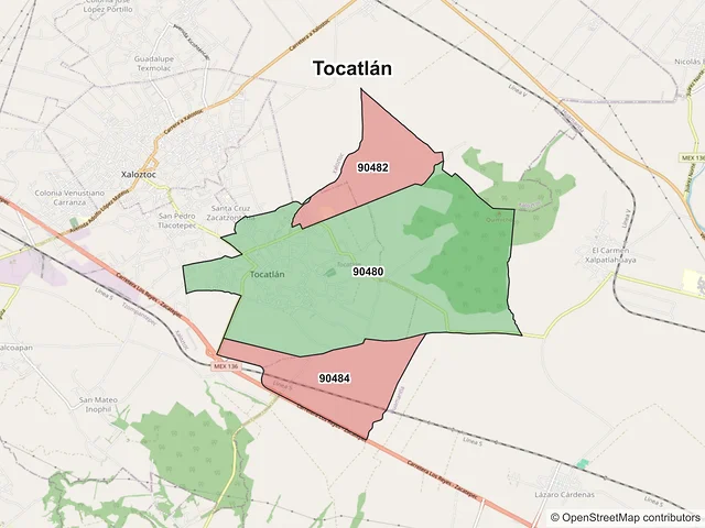 Mapa de códigos postales de Tocatlán, Tlaxcala