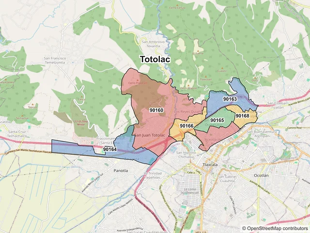 Mapa de códigos postales de Totolac, Tlaxcala