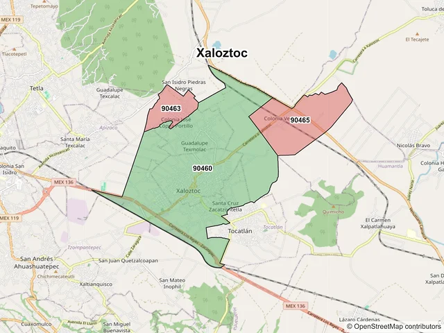 Mapa de códigos postales de Xaloztoc, Tlaxcala