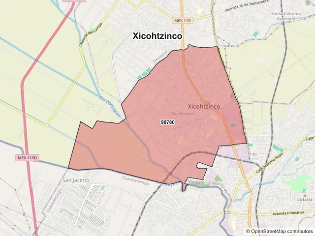 Mapa de códigos postales de Xicohtzinco, Tlaxcala