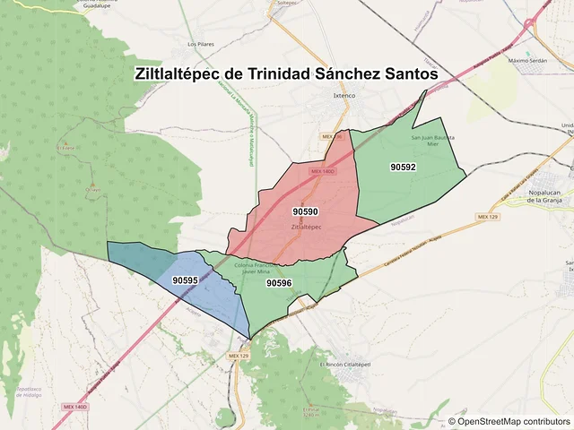 Mapa de códigos postales de Ziltlaltépec de Trinidad Sánchez Santos, Tlaxcala