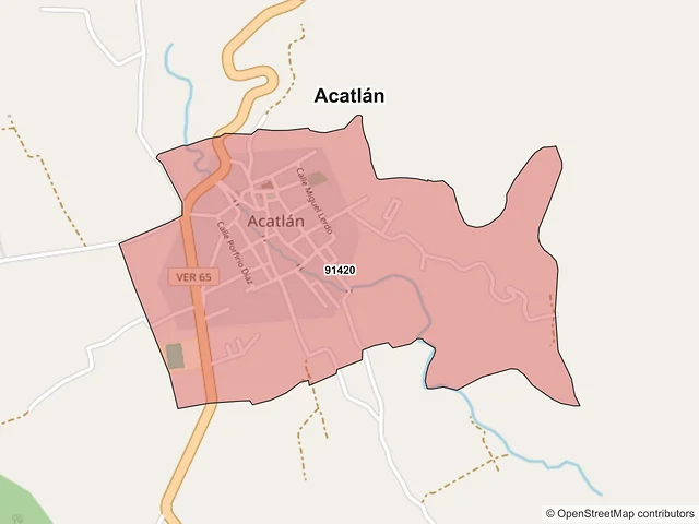 Mapa de códigos postales de Acatlán, Veracruz de Ignacio de la Llave