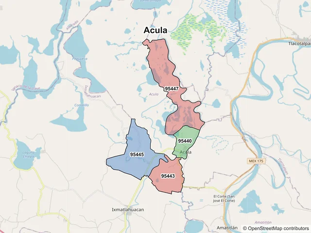 Mapa de códigos postales de Acula, Veracruz de Ignacio de la Llave