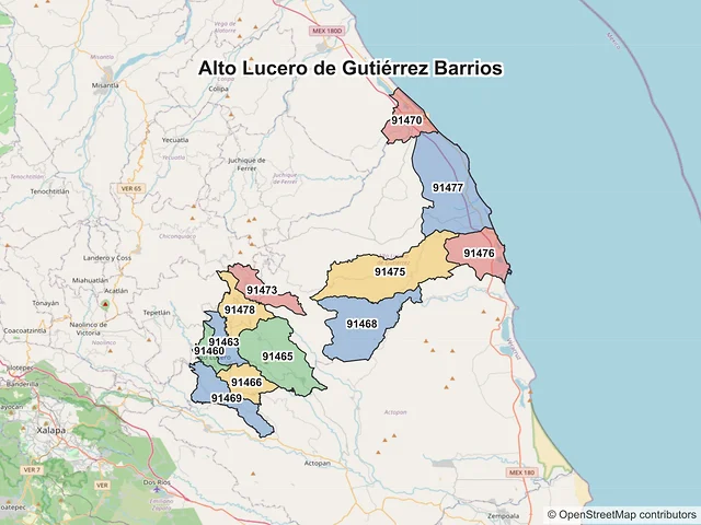 Mapa de códigos postales de Alto Lucero de Gutiérrez Barrios, Veracruz de Ignacio de la Llave