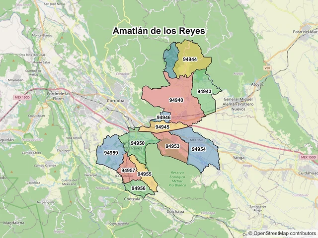Mapa de códigos postales de Amatlán de los Reyes, Veracruz de Ignacio de la Llave