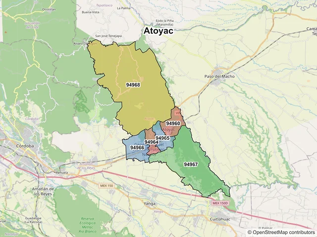 Mapa de códigos postales de Atoyac, Veracruz de Ignacio de la Llave