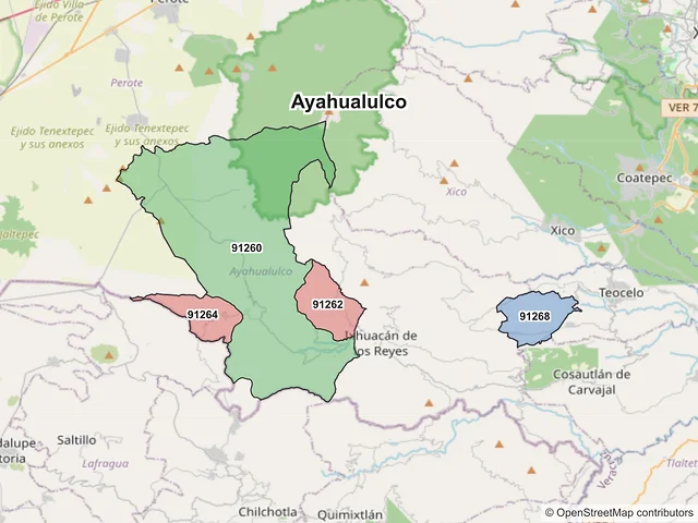 Mapa de códigos postales de Ayahualulco, Veracruz de Ignacio de la Llave
