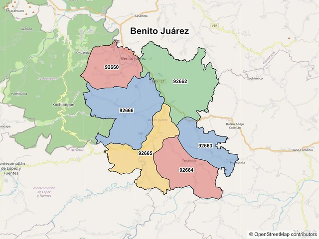 Mapa de códigos postales de Benito Juárez, Veracruz de Ignacio de la Llave