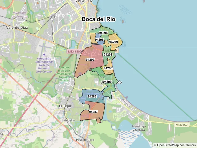Mapa de códigos postales de Boca del Río, Veracruz de Ignacio de la Llave