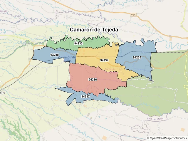 Mapa de códigos postales de Camarón de Tejeda, Veracruz de Ignacio de la Llave
