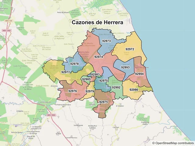Mapa de códigos postales de Cazones de Herrera, Veracruz de Ignacio de la Llave