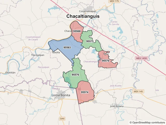 Mapa de códigos postales de Chacaltianguis, Veracruz de Ignacio de la Llave