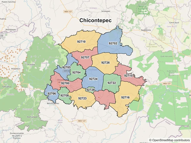 Mapa de códigos postales de Chicontepec, Veracruz de Ignacio de la Llave