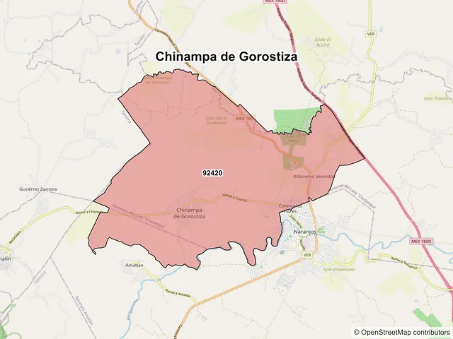 Mapa de códigos postales de Chinampa de Gorostiza, Veracruz de Ignacio de la Llave