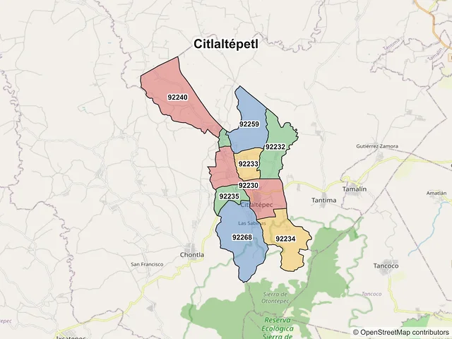 Mapa de códigos postales de Citlaltépetl, Veracruz de Ignacio de la Llave