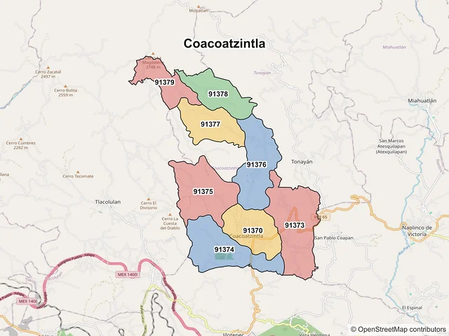Mapa de códigos postales de Coacoatzintla, Veracruz de Ignacio de la Llave