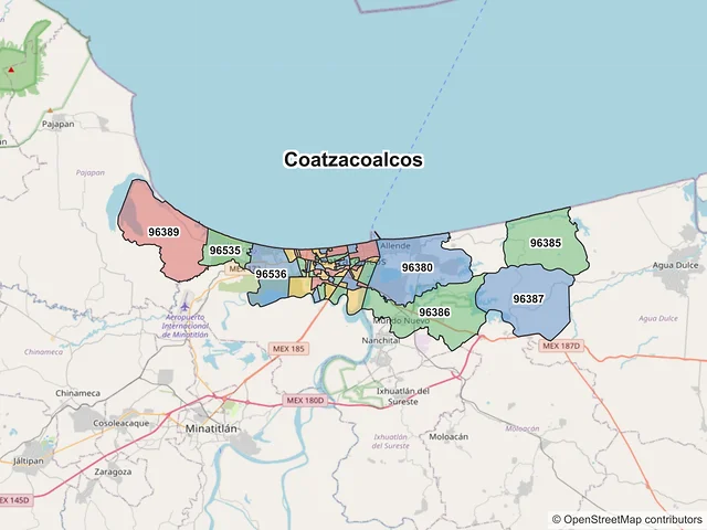 Mapa de códigos postales de Coatzacoalcos, Veracruz de Ignacio de la Llave