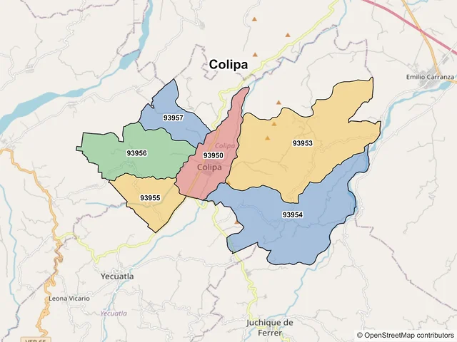 Mapa de códigos postales de Colipa, Veracruz de Ignacio de la Llave