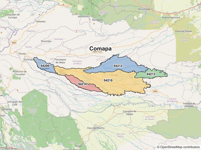 Mapa de códigos postales de Comapa, Veracruz de Ignacio de la Llave