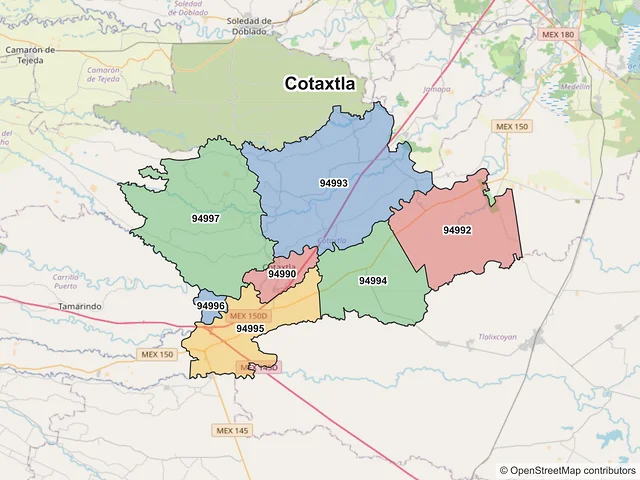 Mapa de códigos postales de Cotaxtla, Veracruz de Ignacio de la Llave