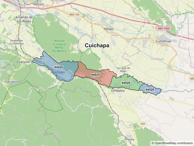 Mapa de códigos postales de Cuichapa, Veracruz de Ignacio de la Llave
