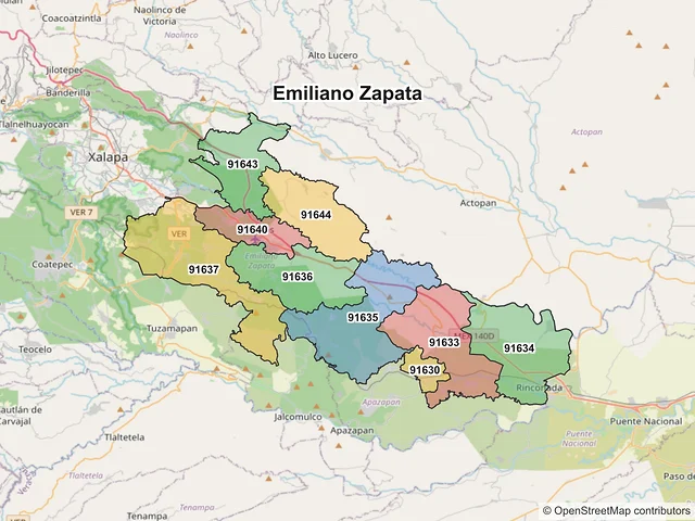 Mapa de códigos postales de Emiliano Zapata, Veracruz de Ignacio de la Llave