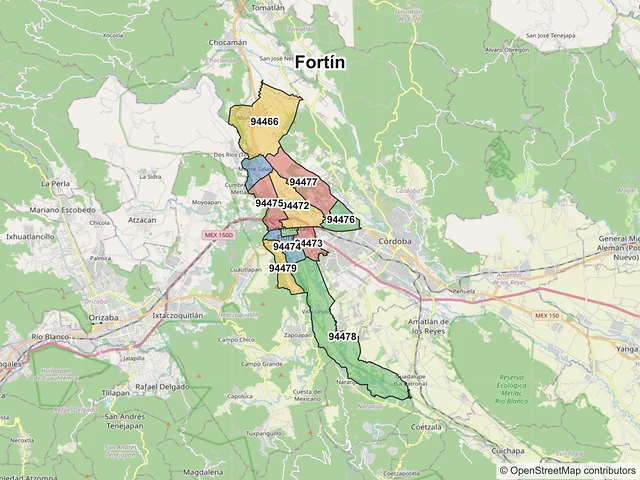 Mapa de códigos postales de Fortín, Veracruz de Ignacio de la Llave