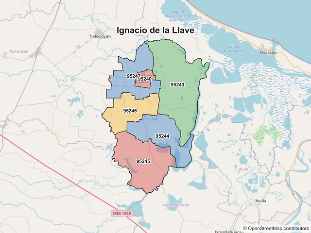 Mapa de códigos postales de Ignacio de la Llave, Veracruz de Ignacio de la Llave