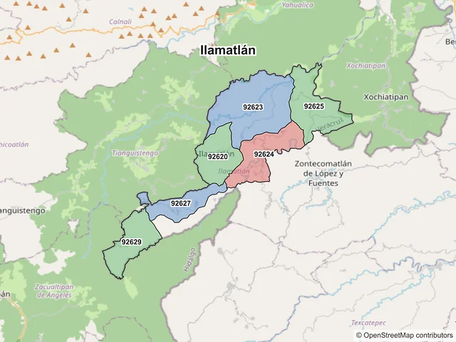 Mapa de códigos postales de Ilamatlán, Veracruz de Ignacio de la Llave