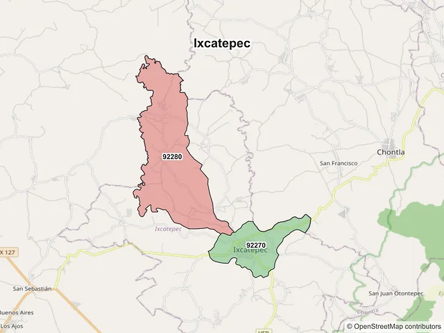Mapa de códigos postales de Ixcatepec, Veracruz de Ignacio de la Llave