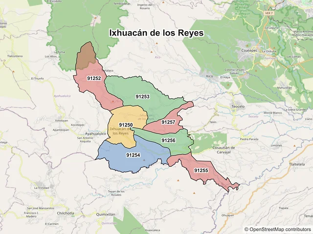 Mapa de códigos postales de Ixhuacán de los Reyes, Veracruz de Ignacio de la Llave