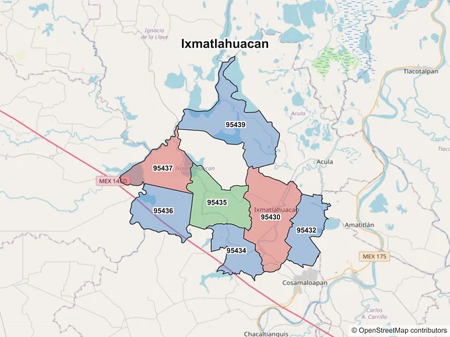 Mapa de códigos postales de Ixmatlahuacan, Veracruz de Ignacio de la Llave