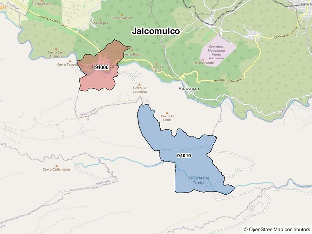 Mapa de códigos postales de Jalcomulco, Veracruz de Ignacio de la Llave