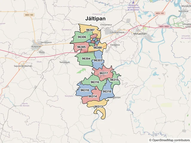 Mapa de códigos postales de Jáltipan, Veracruz de Ignacio de la Llave