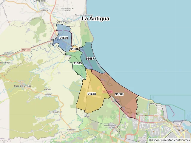 Mapa de códigos postales de La Antigua, Veracruz de Ignacio de la Llave