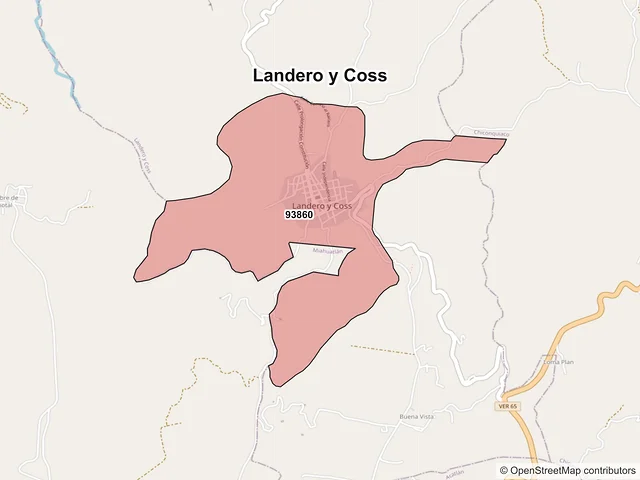 Mapa de códigos postales de Landero y Coss, Veracruz de Ignacio de la Llave