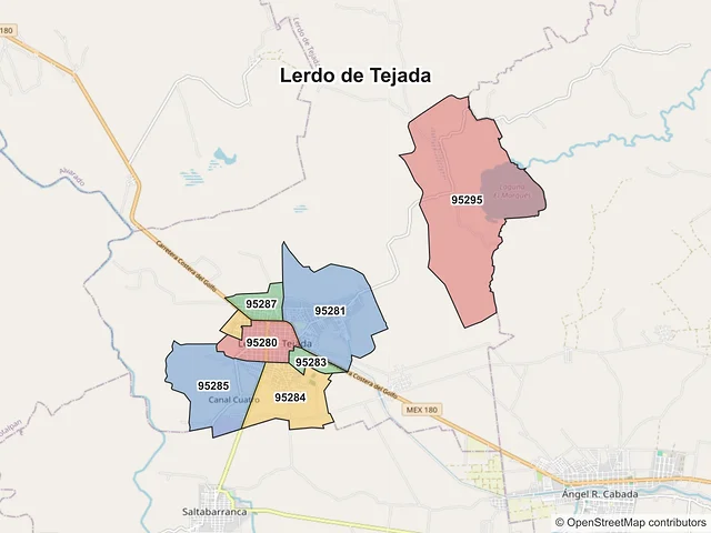 Mapa de códigos postales de Lerdo de Tejada, Veracruz de Ignacio de la Llave