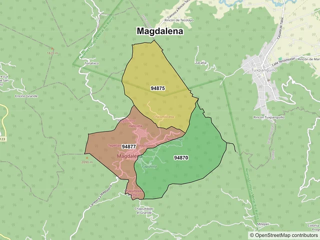 Mapa de códigos postales de Magdalena, Veracruz de Ignacio de la Llave