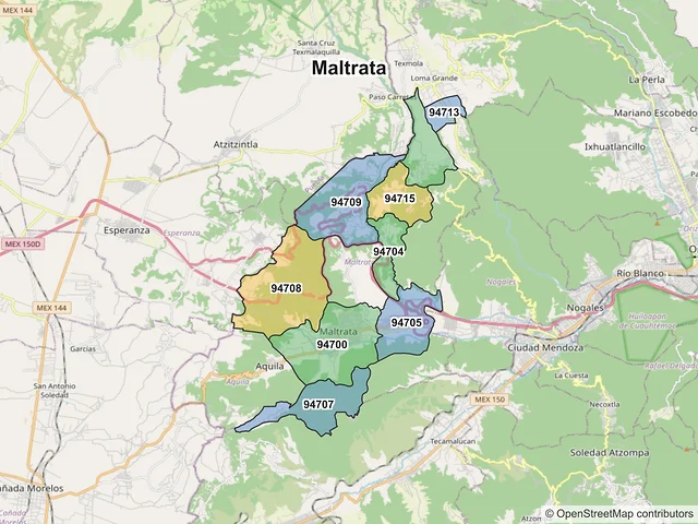 Mapa de códigos postales de Maltrata, Veracruz de Ignacio de la Llave