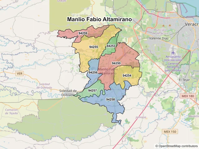 Mapa de códigos postales de Manlio Fabio Altamirano, Veracruz de Ignacio de la Llave