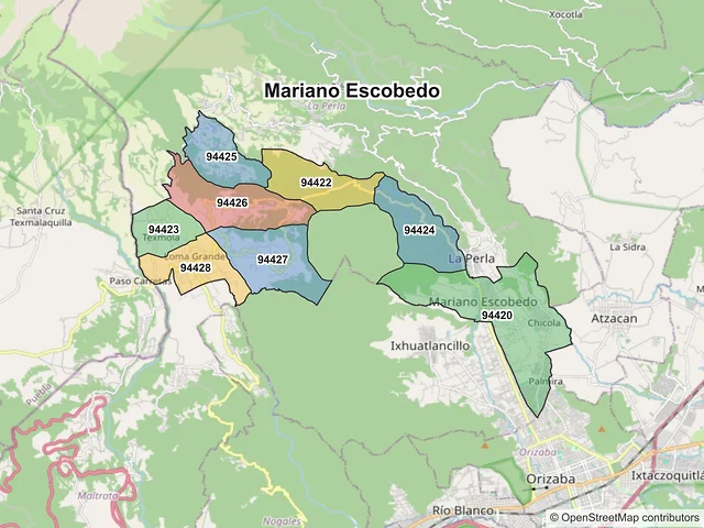 Mapa de códigos postales de Mariano Escobedo, Veracruz de Ignacio de la Llave