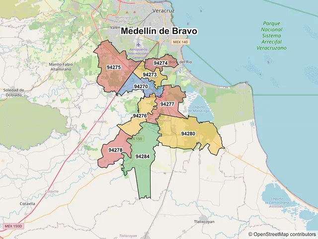 Mapa de códigos postales de Medellín de Bravo, Veracruz de Ignacio de la Llave
