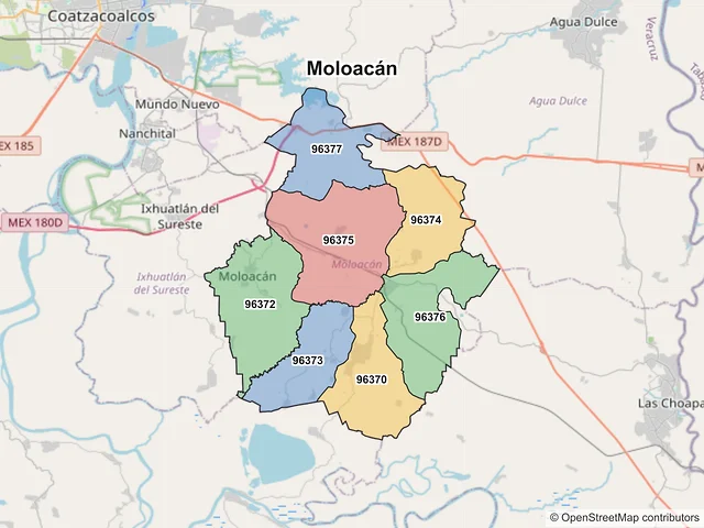 Mapa de códigos postales de Moloacán, Veracruz de Ignacio de la Llave